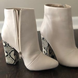 White, snake skin ankle booties